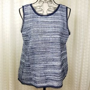 Vanessa Virginia Striped Navy Tank Top Ruffle Trim Size Large